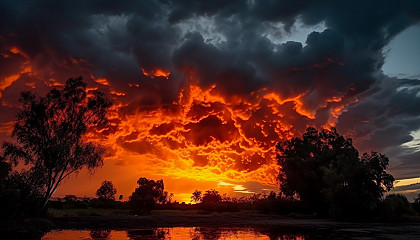 Sunsets or sunrises illuminating dramatic cloud formations and colorful skies.