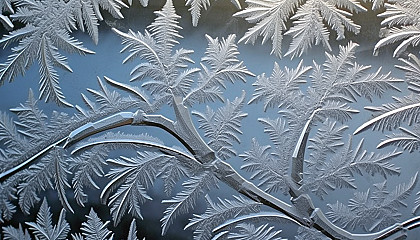 Frost patterns forming intricate designs on a winter window.