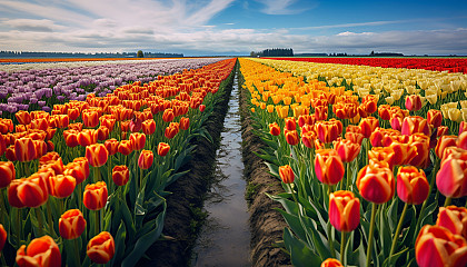 A field of tulips in full bloom during spring.