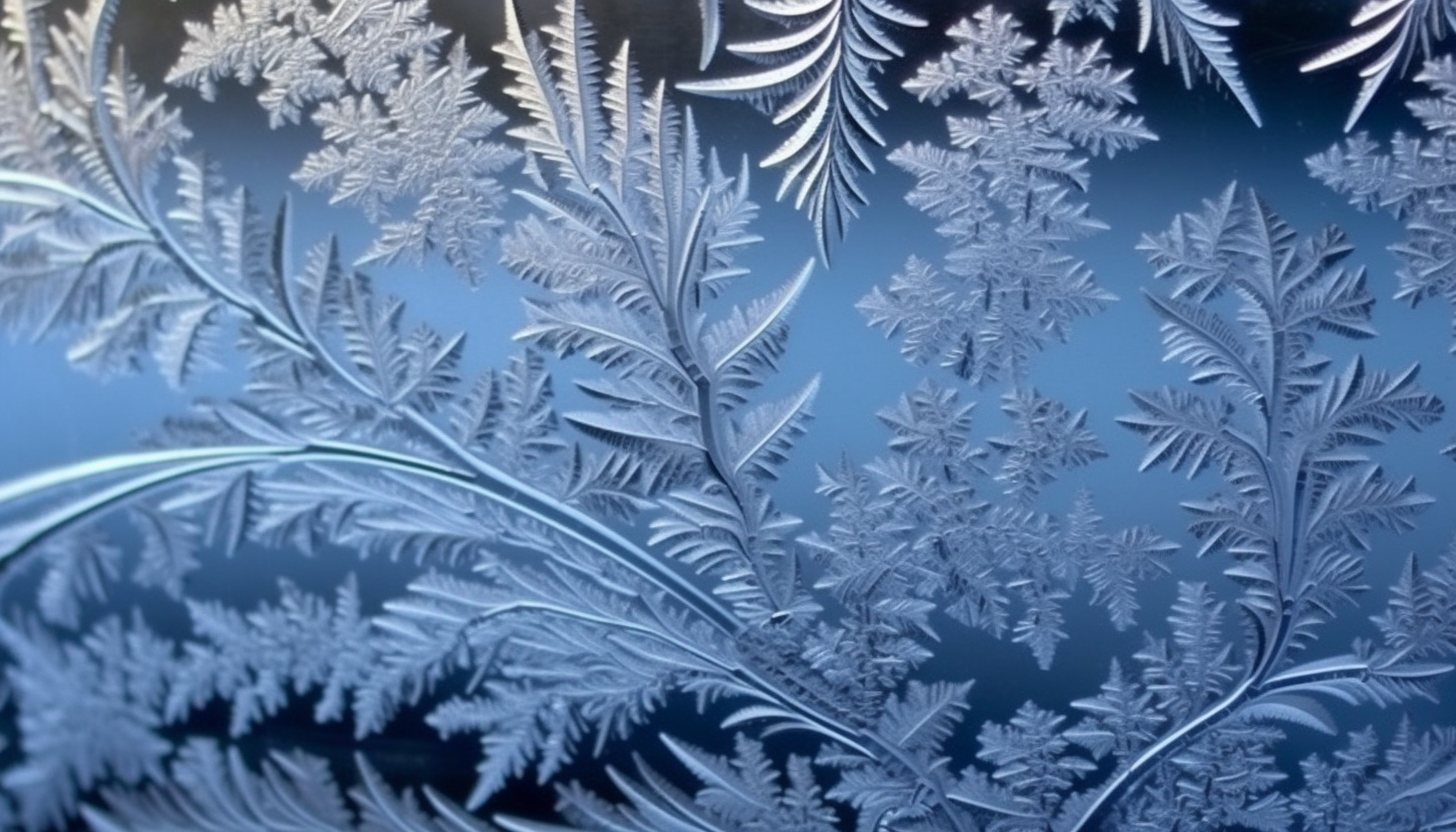 The intricate design of a frost pattern on a window.