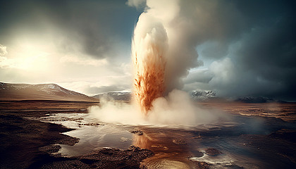 A powerful geyser erupting in a geothermal field.