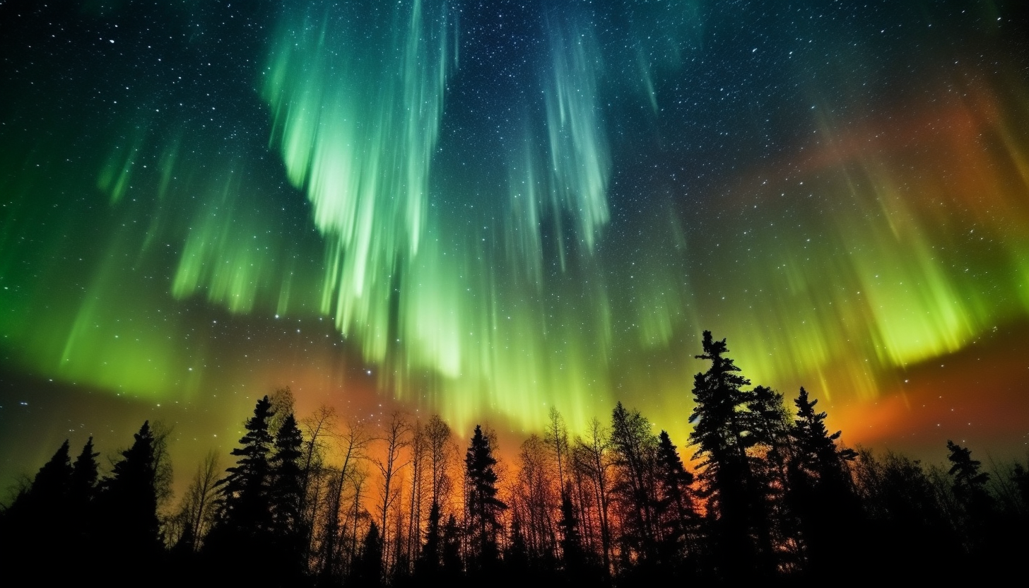 Dancing auroras across a clear night sky.