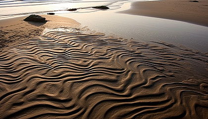 Patterns in the sand left by the receding tide.