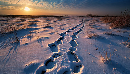 Footprints leading through untouched snow.