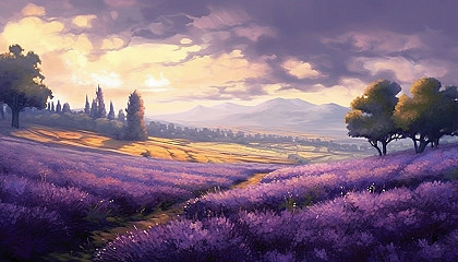 Fields of lavender swaying gently in the breeze.