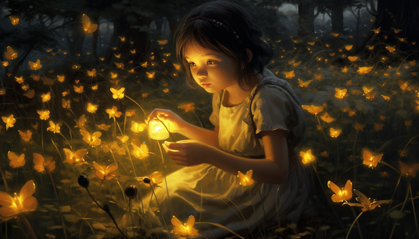 Fireflies illuminating a quiet summer night.