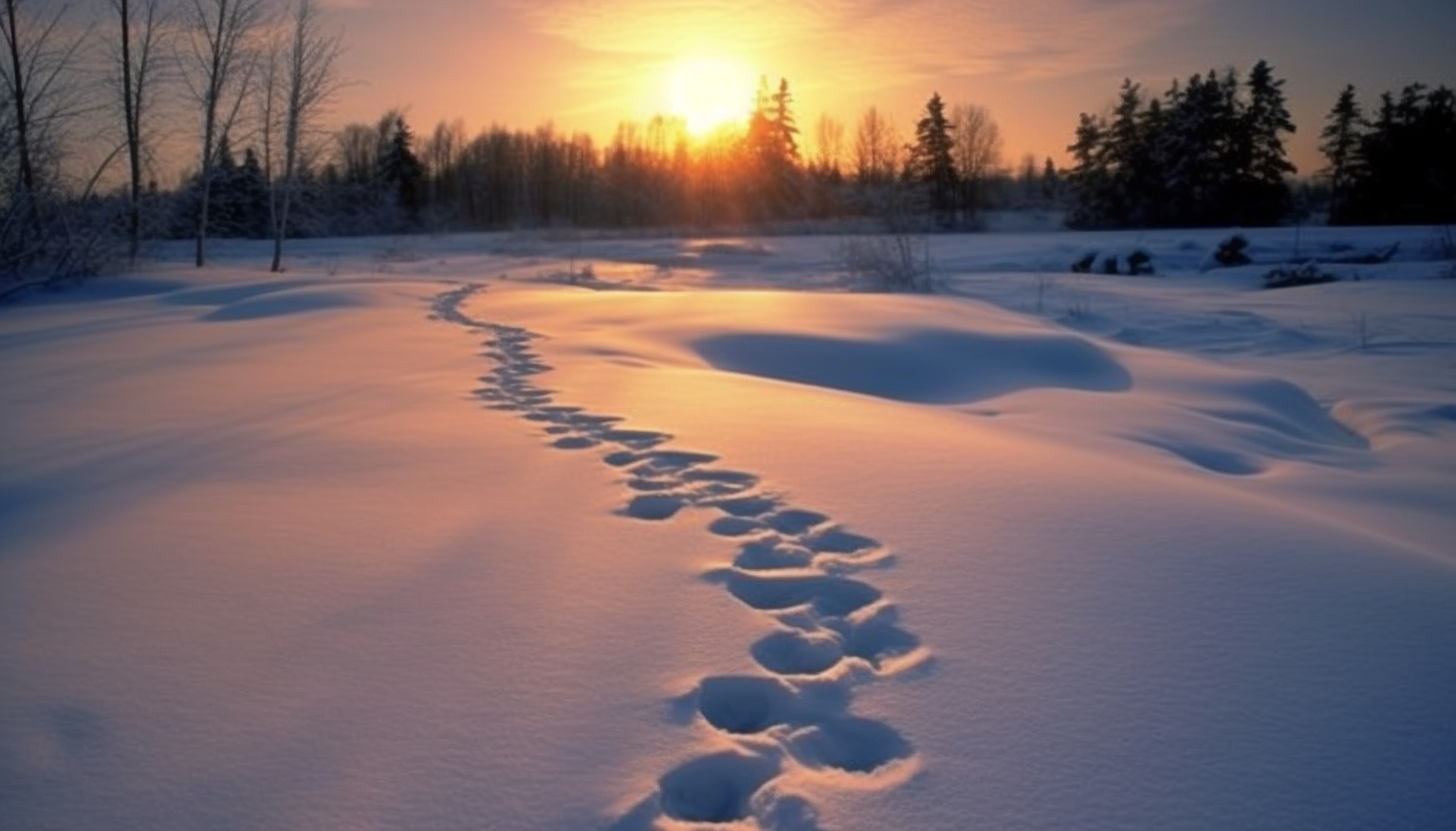 Footprints leading through untouched snow.