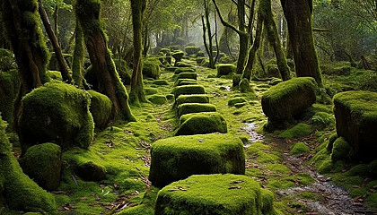 Lush moss growing over ancient stones.