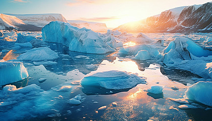 Glaciers glistening in the arctic sunlight.