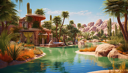 A vibrant oasis in the heart of a sandy desert.