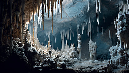 A network of stalactites and stalagmites in a hidden cave.