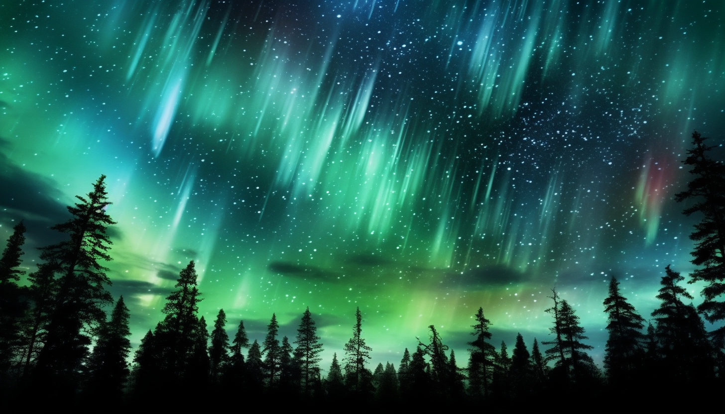 Northern Lights dancing across a clear, star-studded sky.