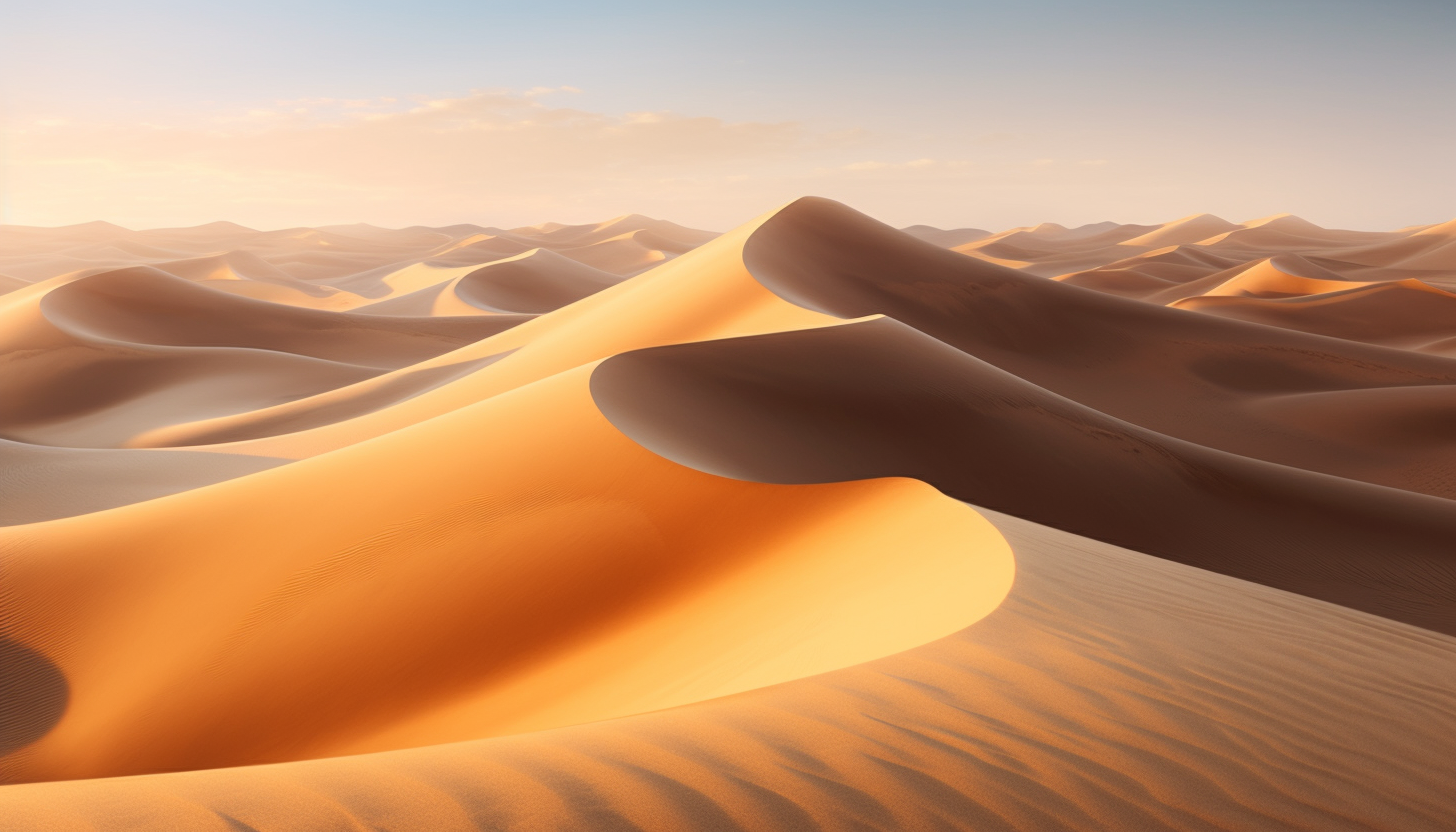 Wind shaping the sand dunes in a desert.