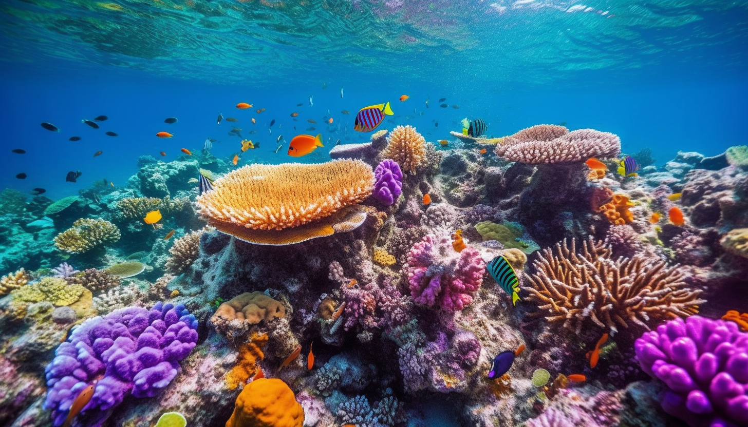 Vividly colored coral thriving in a sun-dappled reef.