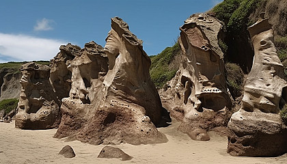 Rock formations shaped by erosion, resembling sculptures crafted by nature.