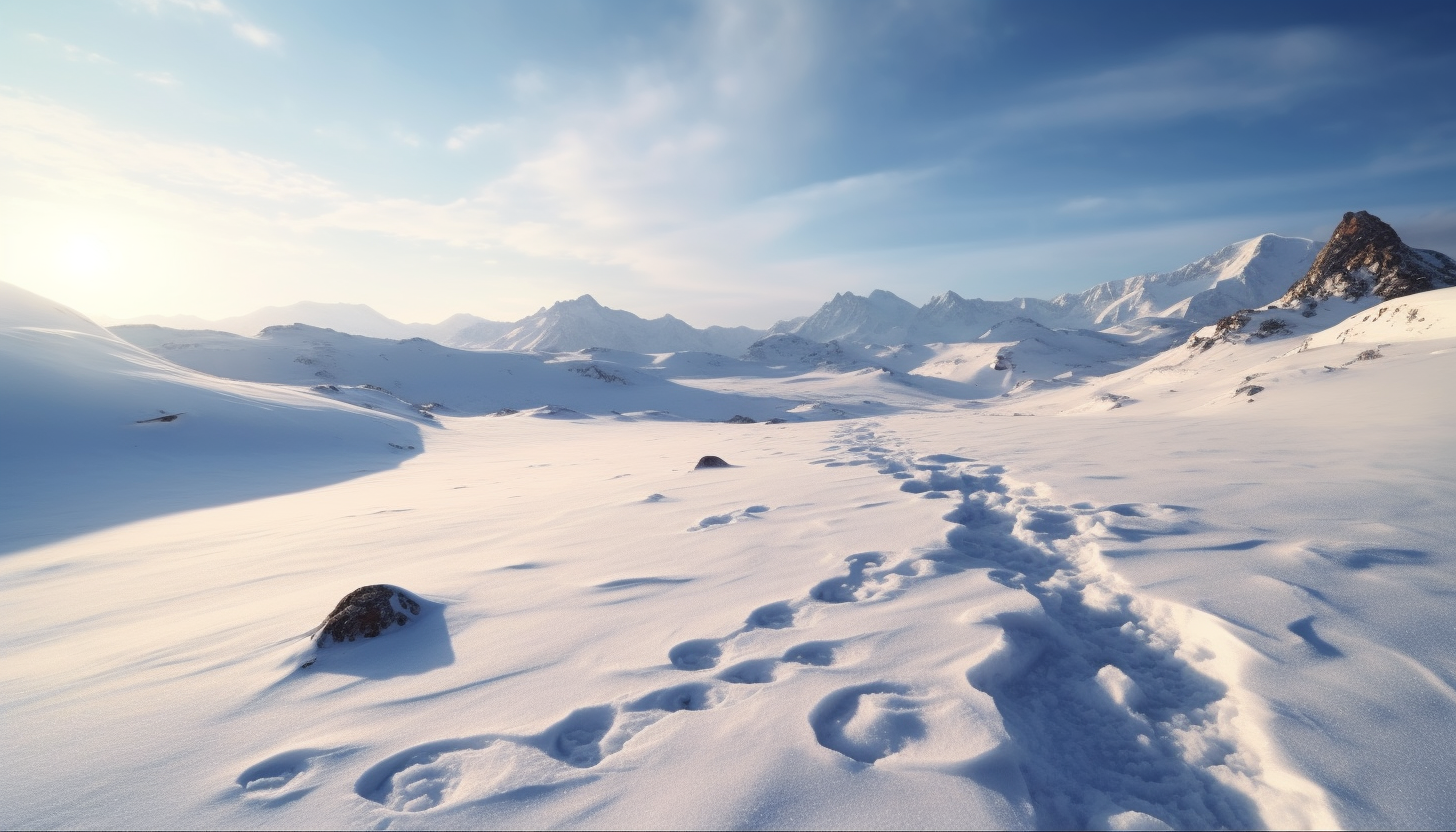 A pristine snowfield, unbroken except for animal tracks.