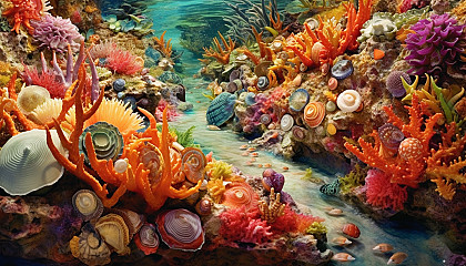 Colorful tide pools brimming with sea life.
