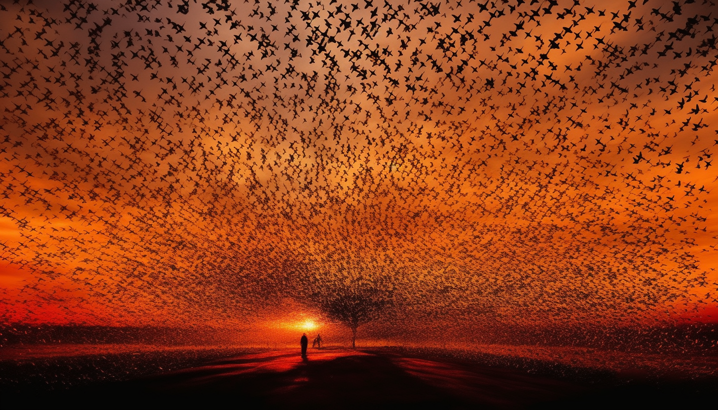 A mesmerizing, spiraling formation of a murmuration of starlings.