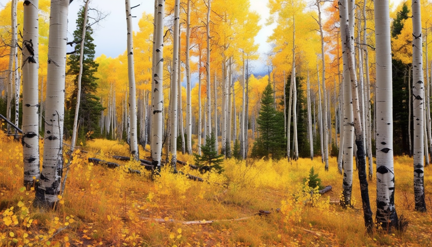 The vibrant, changing colors of an aspen forest in the fall.