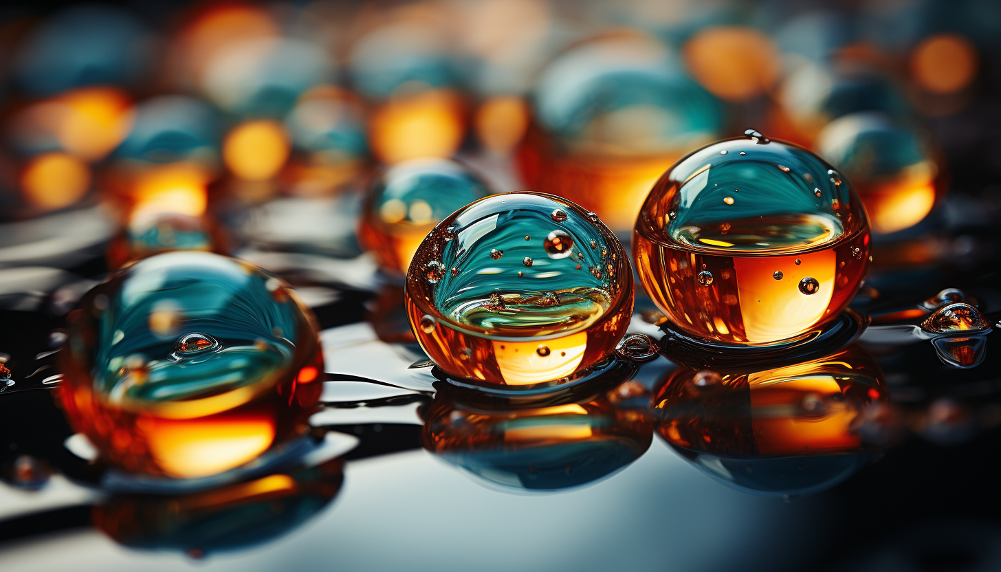 Close-up of bubbles capturing fascinating reflections or a microcosm of life in a droplet of water.