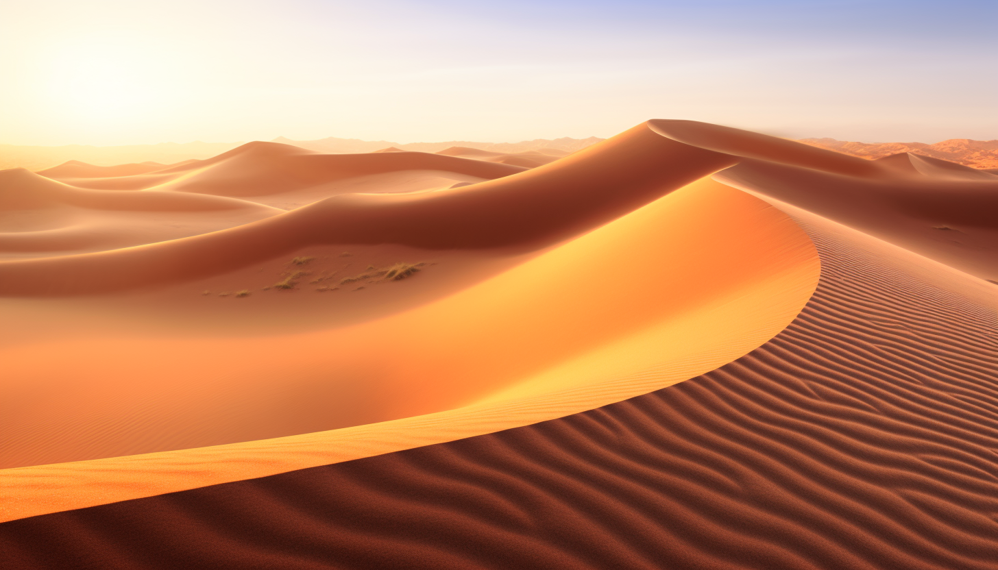 Sand dunes rippling under the heat of a desert sun.