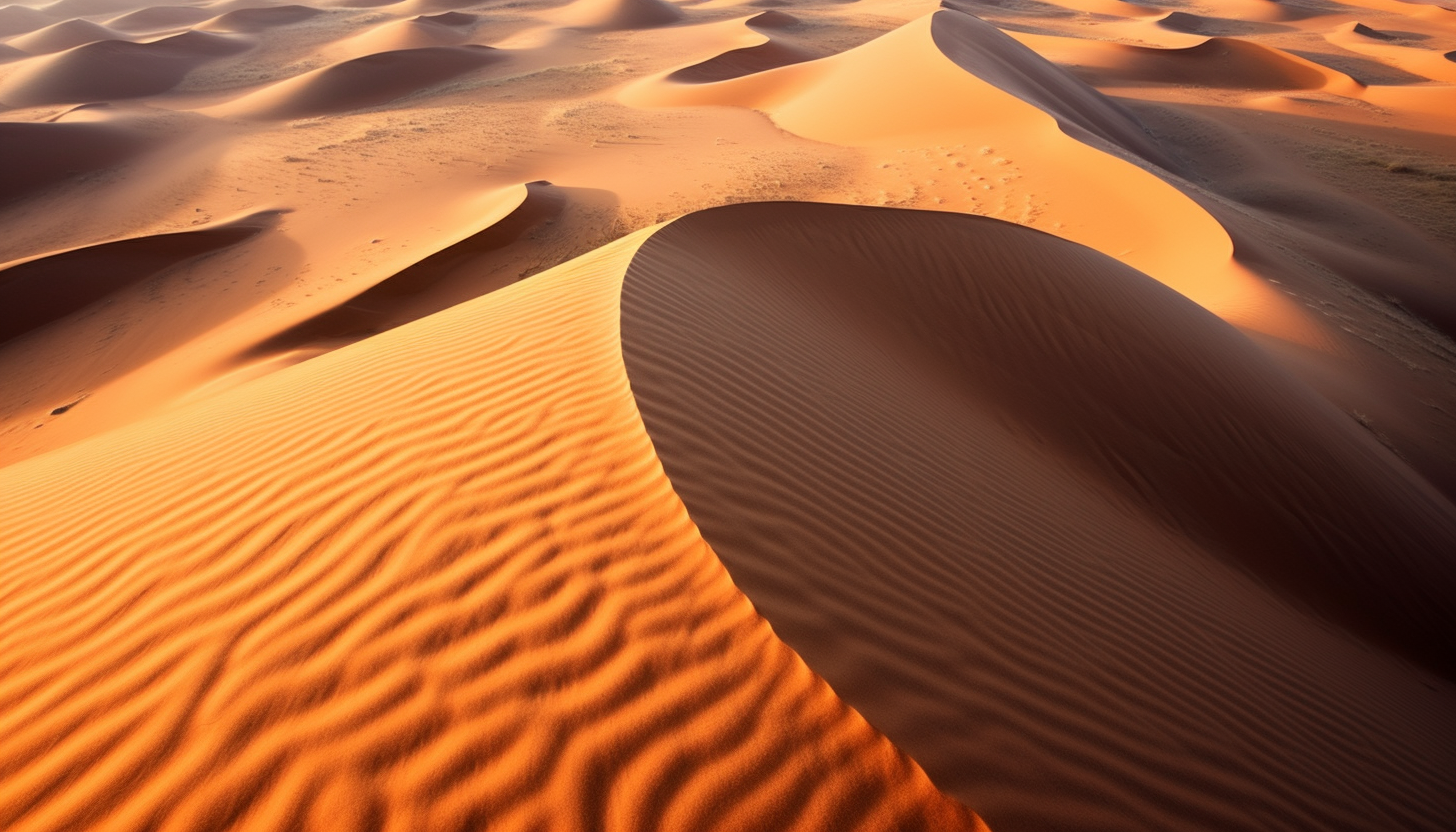 A stunning view of sand patterns on a desert from above.