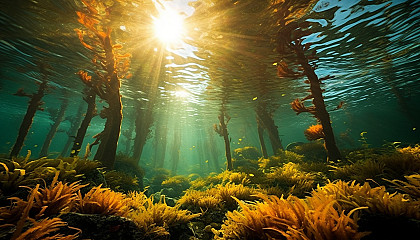 Vibrant kelp forests swaying in the ocean currents.