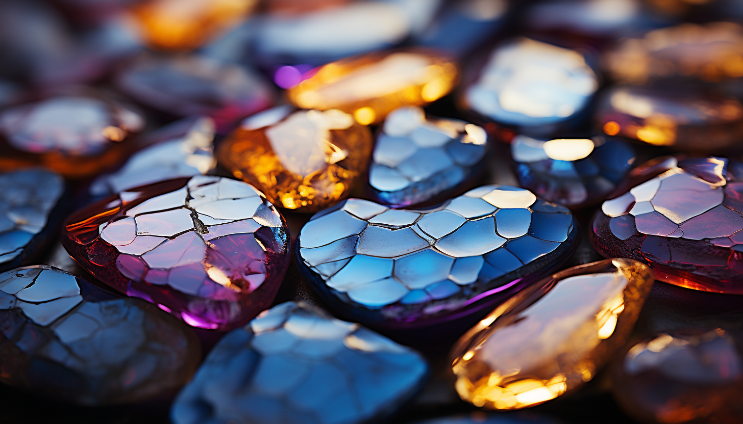 A close-up of the surface of a gemstone, showing its beautiful color and texture.