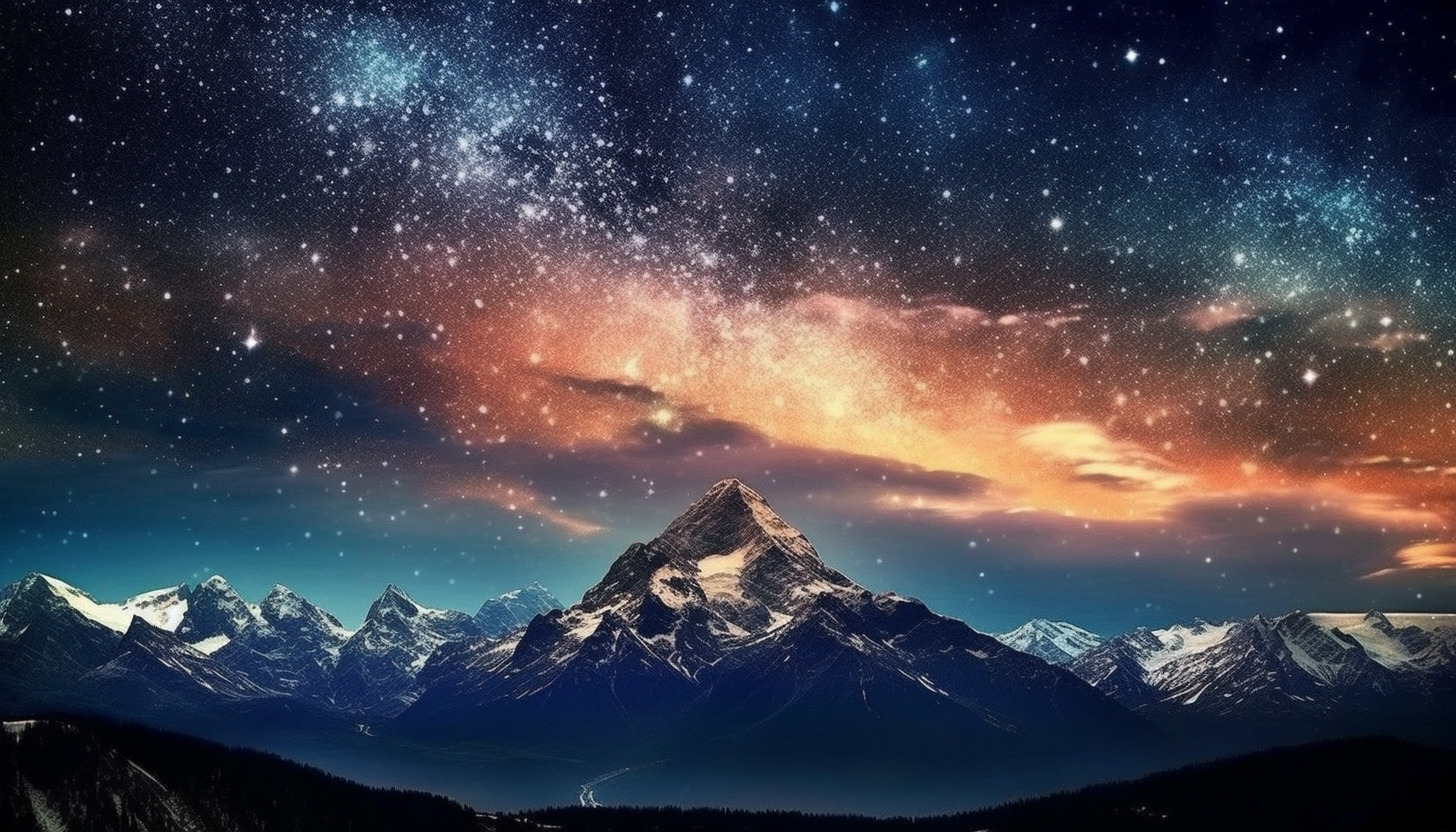 A mountain range silhouetted against a sky filled with stars.