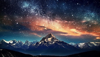 A mountain range silhouetted against a sky filled with stars.