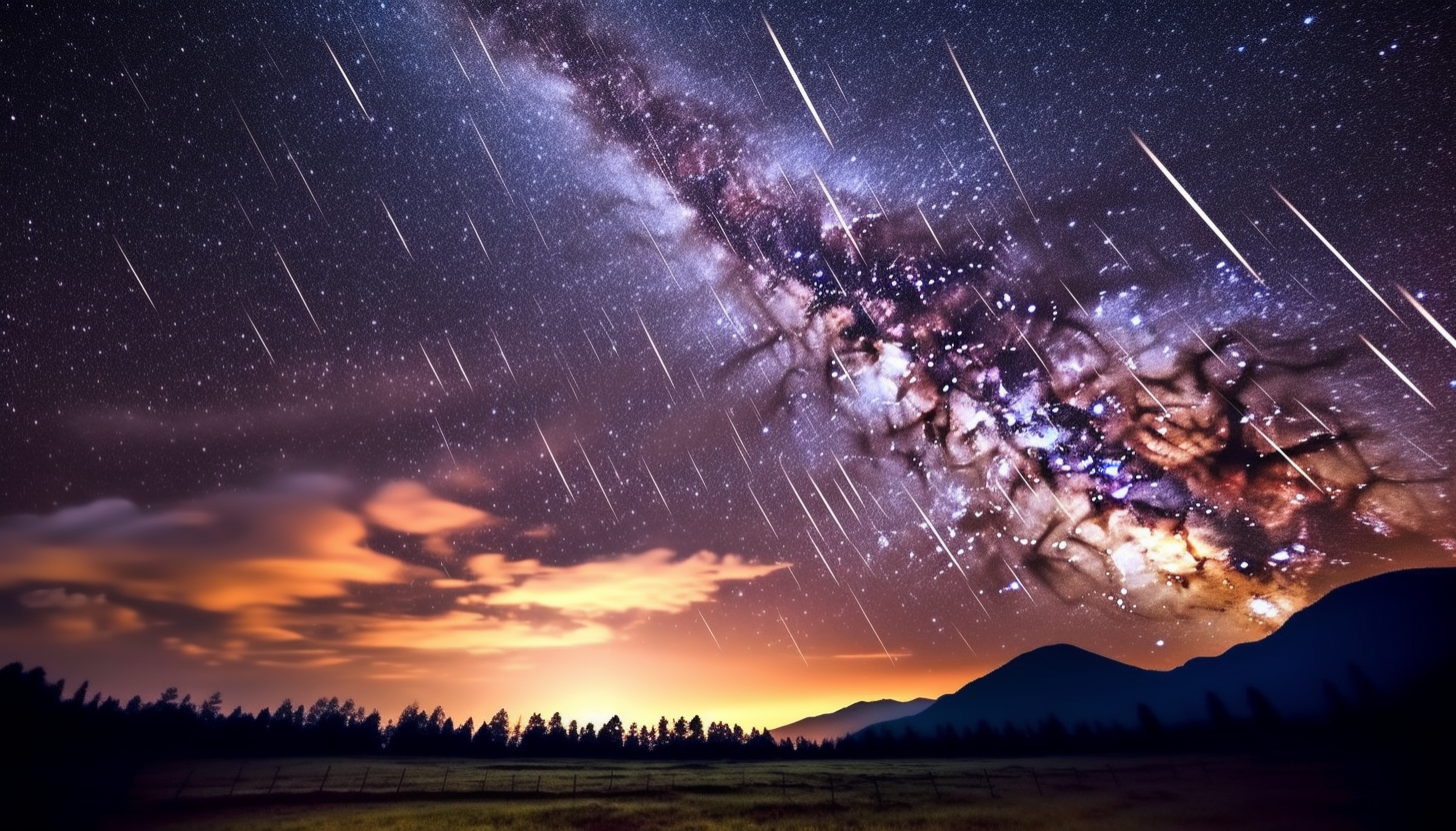 The brilliant display of a meteor shower against a night sky.