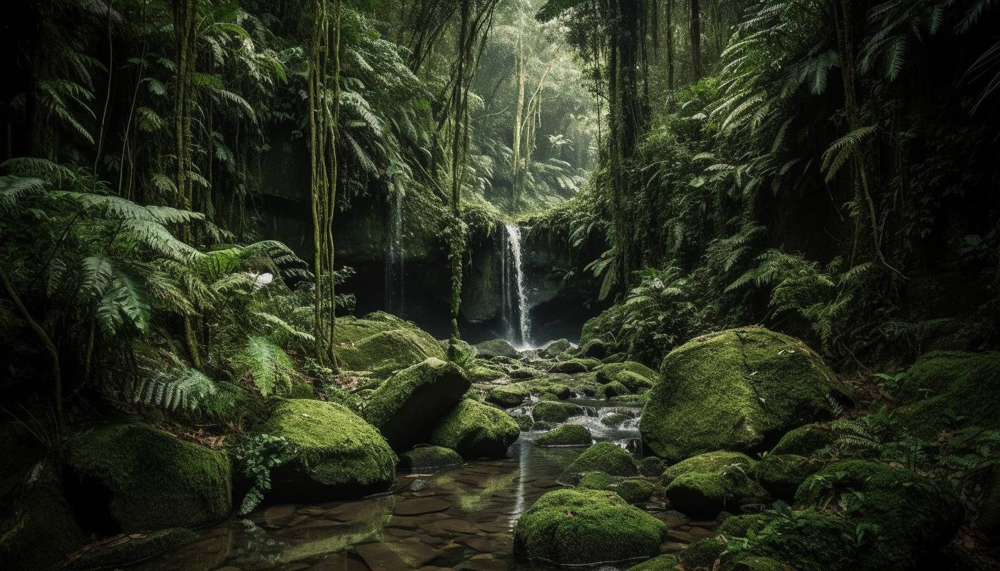 Serene waterfalls hidden within lush, green jungles.