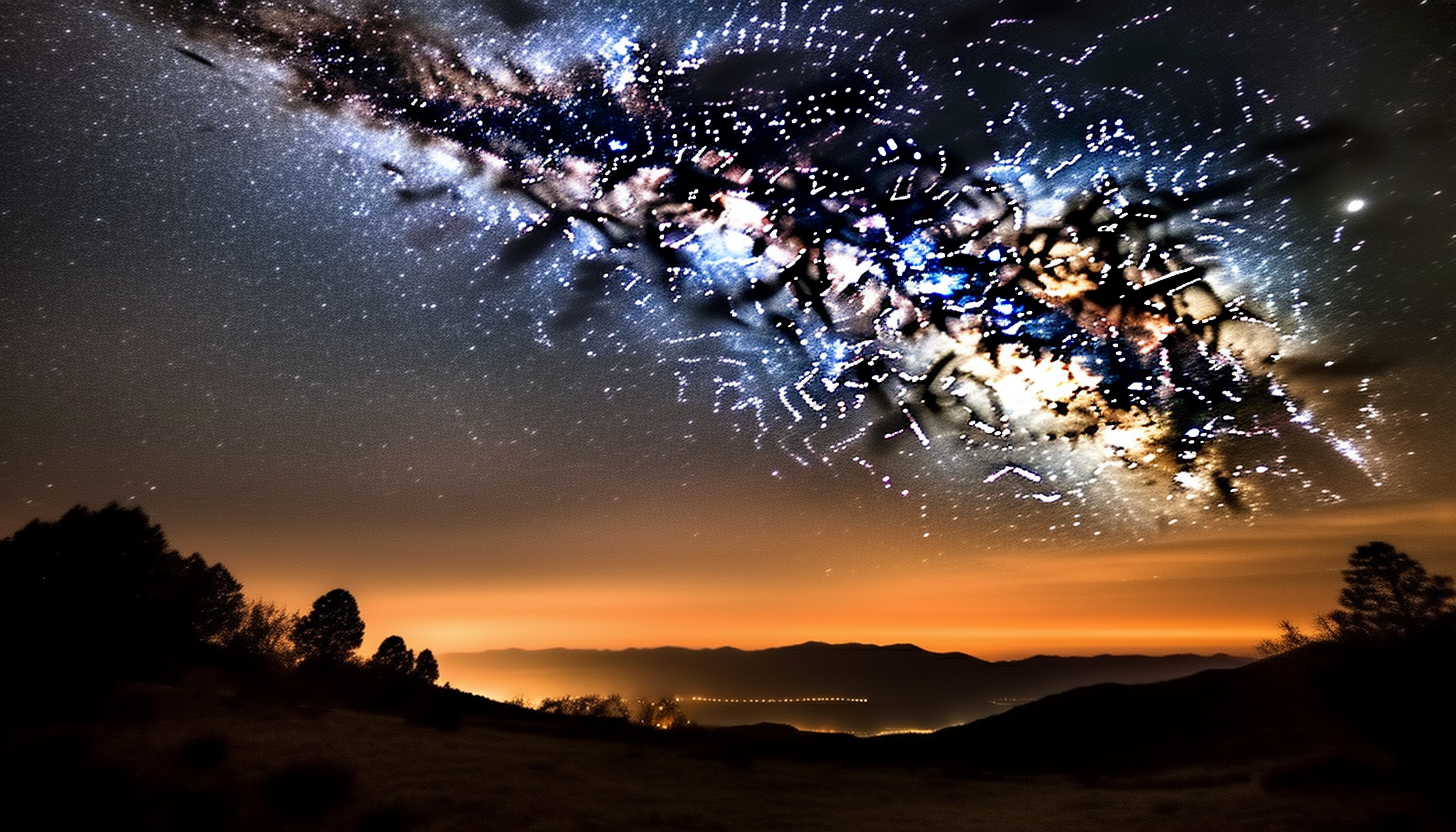 The milky way shining brightly in a pitch-black sky, far from city lights.