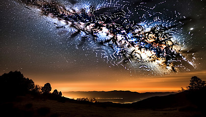 The milky way shining brightly in a pitch-black sky, far from city lights.