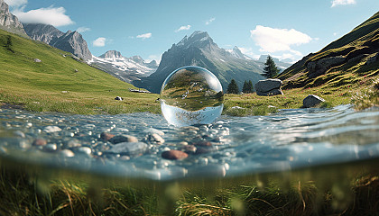 A crystal-clear mountain spring bubbling from the ground.