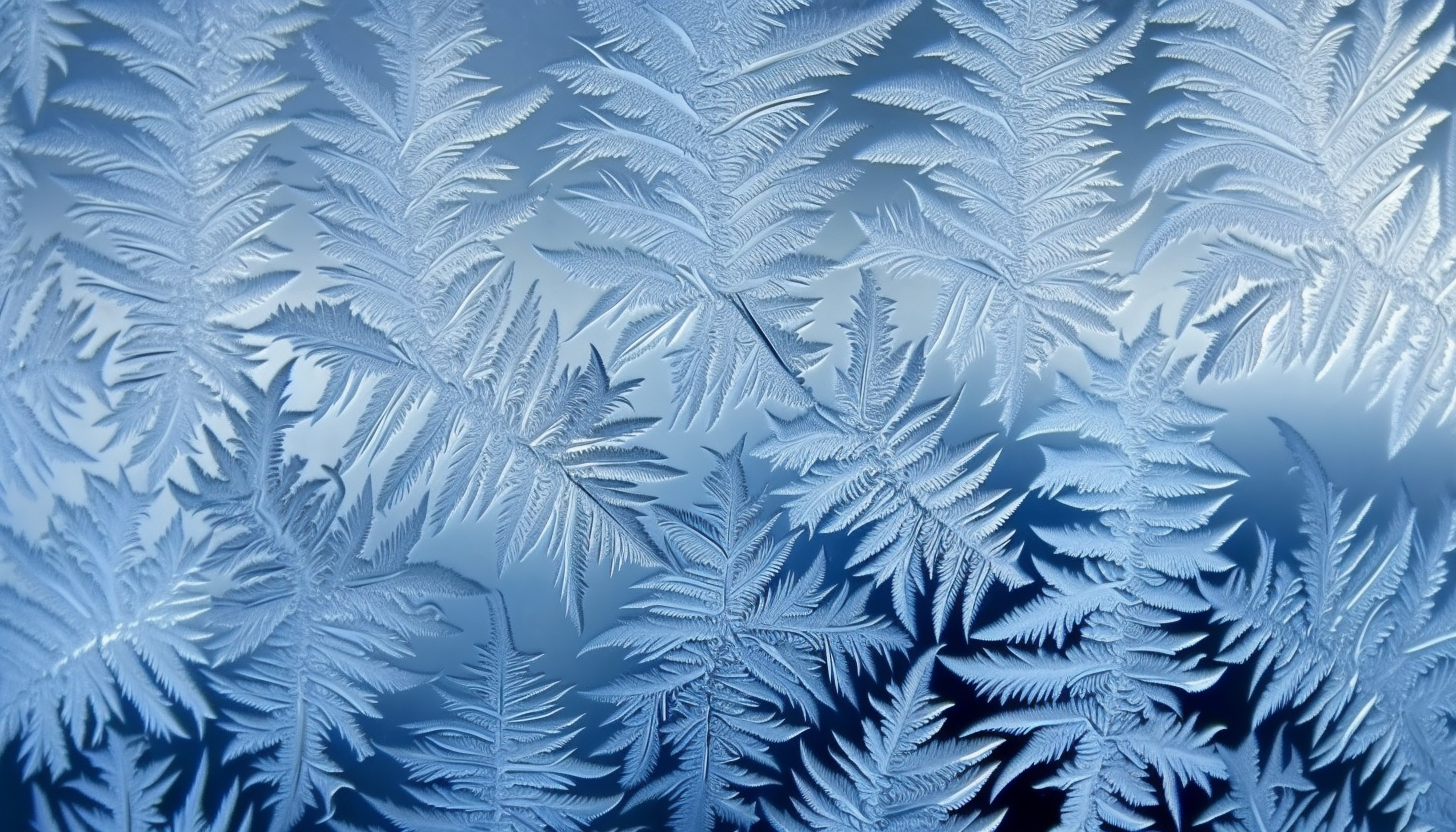 The intricate design of a frost pattern on a window.