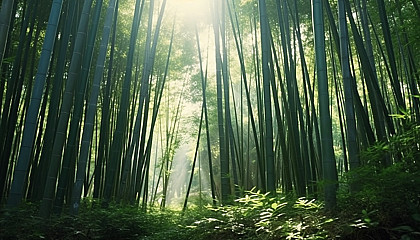 A dense bamboo forest swaying in the wind.