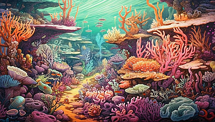 The vibrant colors and patterns of a coral reef ecosystem.