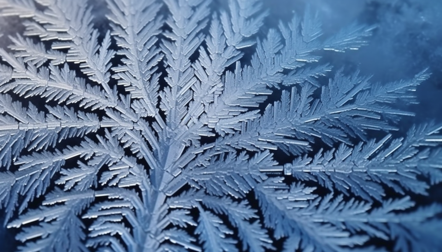 Intricate frost patterns on a cold winter morning.