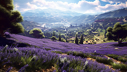 A hillside teeming with lavender in bloom, stretching as far as the eye can see.