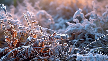 Delicate frost patterns on a cold winter morning.