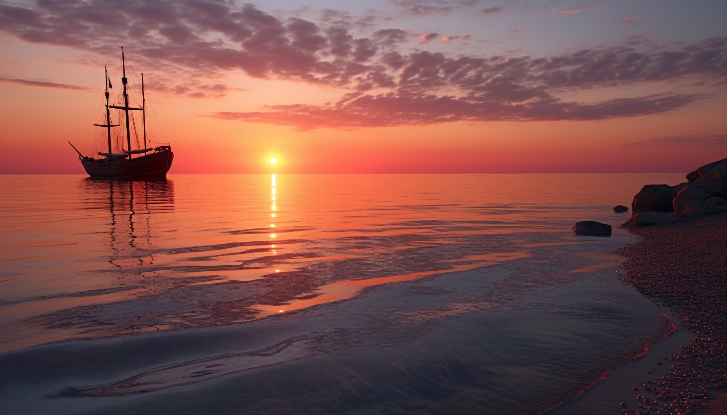 The first blush of sunrise over a calm sea.