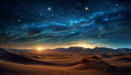 Sand dunes under a star-studded night sky.