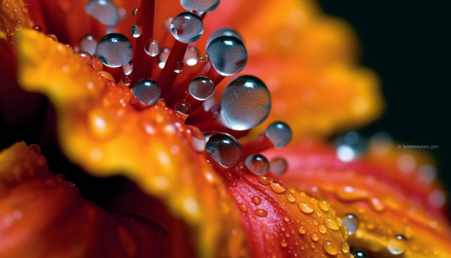 Rain droplets clinging to the petals of a vibrant flower.