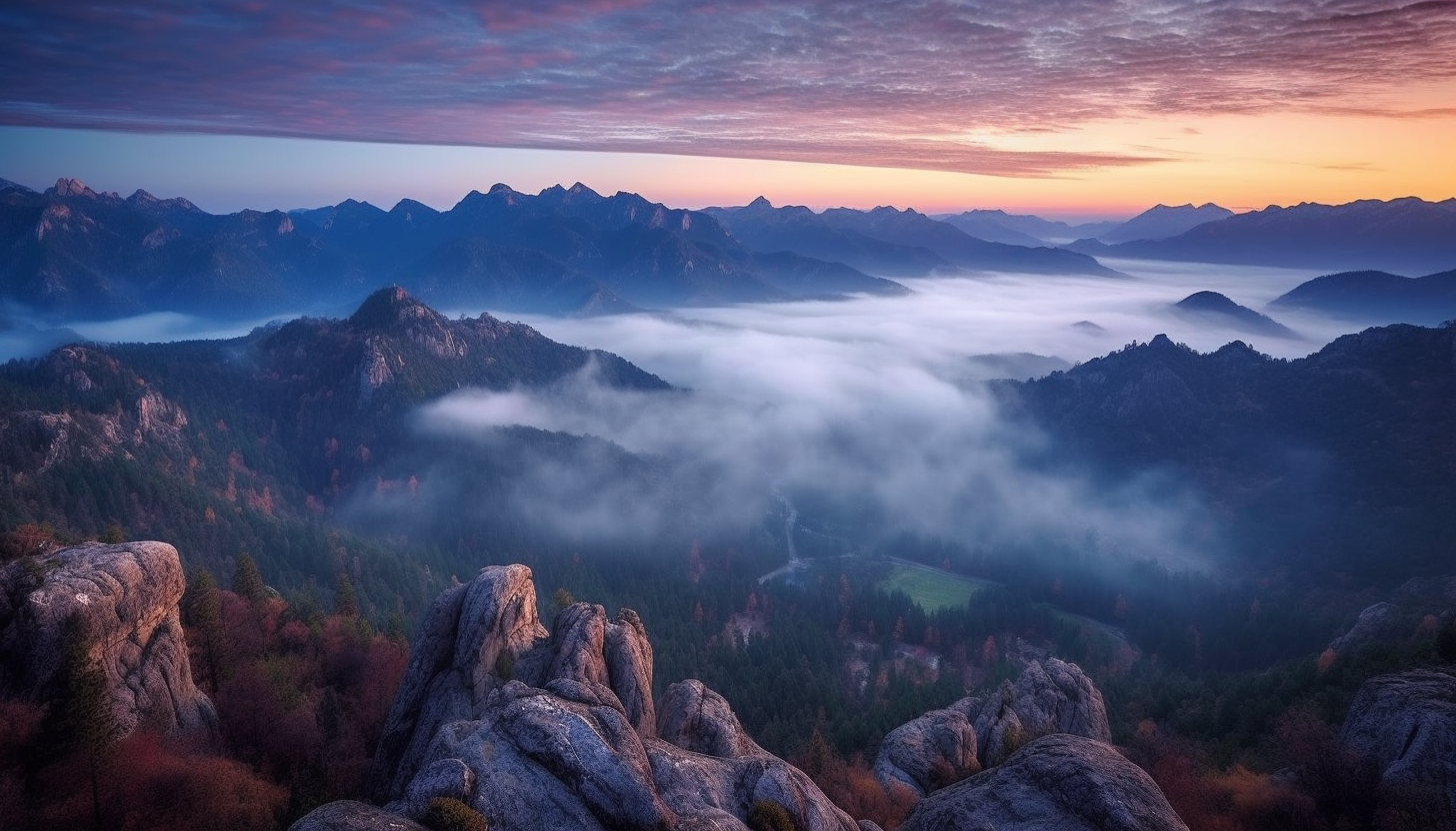 Breathtaking views from a mountaintop at dawn.