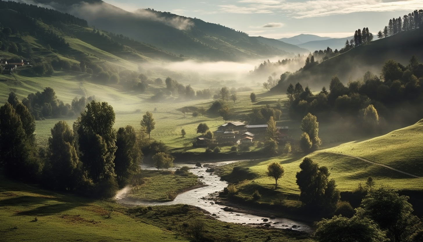 Thick morning fog nestled in a quiet valley.