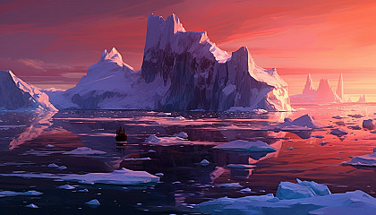 Majestic icebergs drifting in polar seas.