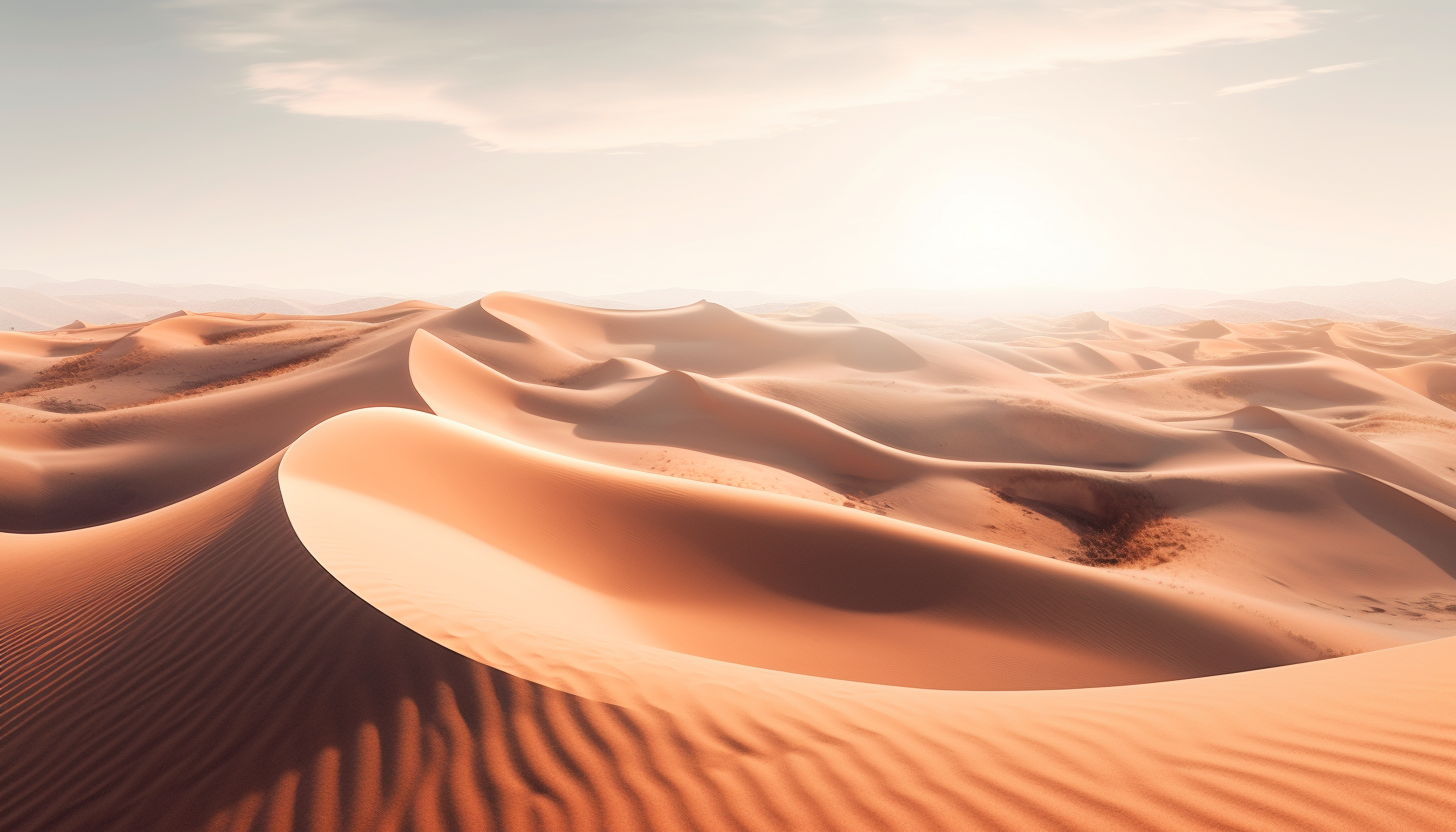 Wind shaping the sand dunes in a desert.