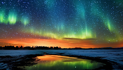 Northern Lights dancing across a clear, star-studded sky.