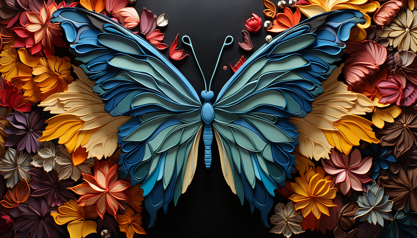 Intricate patterns of butterfly wings, showcasing a riot of colors.